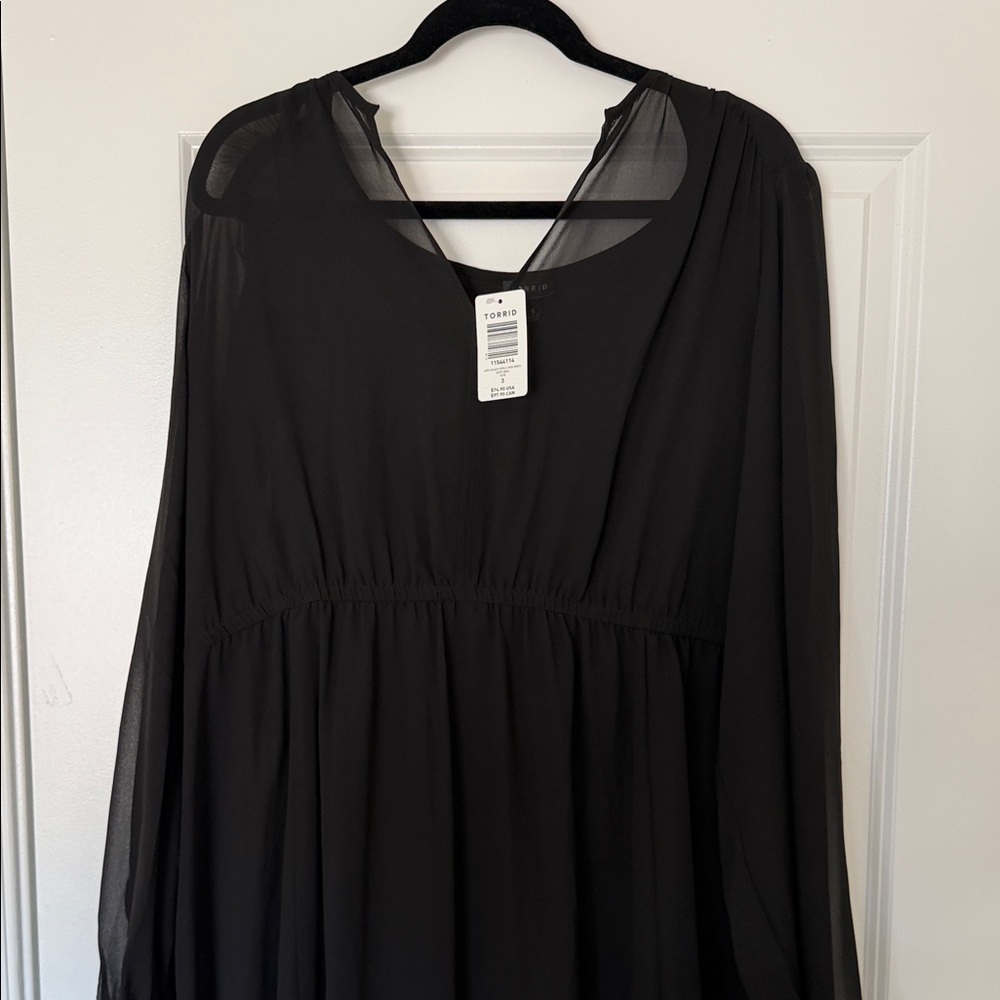 NWT Torrid Black Long Sleeve Chiffon Midi Dress - Picture 2 of 6